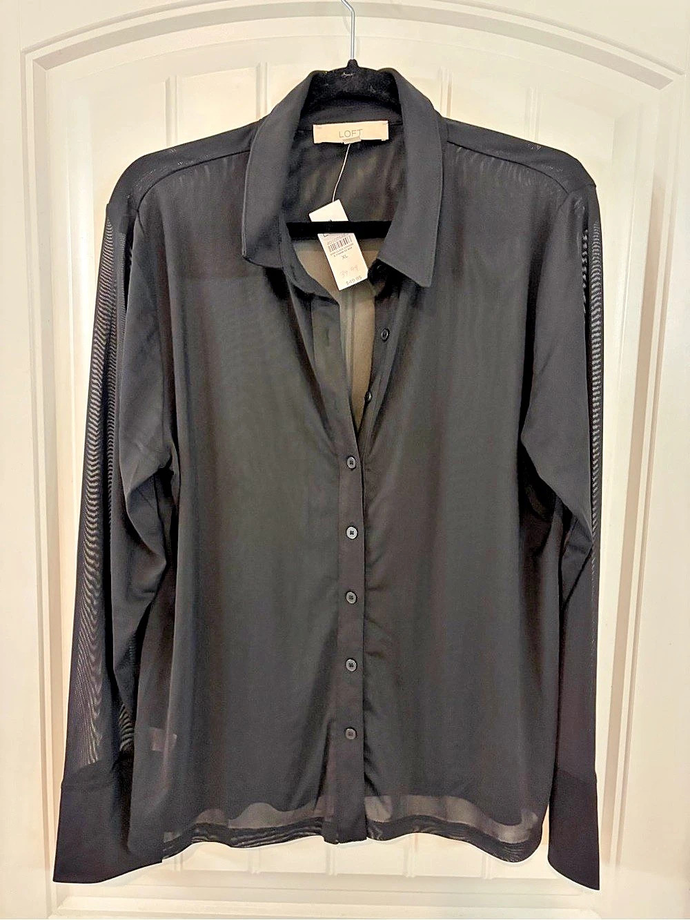 LOFT Button Down Blouse in Black Size XL NWT